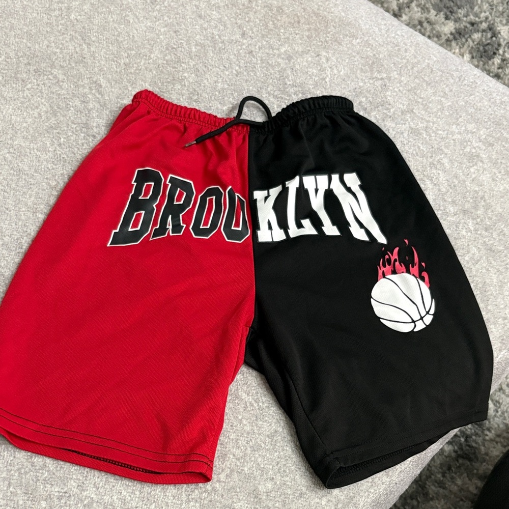 SHEIN Kids Red and Black Basketball Shorts